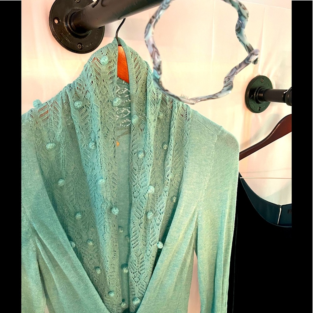 Anthropologie Light Turquoise/Aqua Color Boho Cardigan - Picture 12 of 12